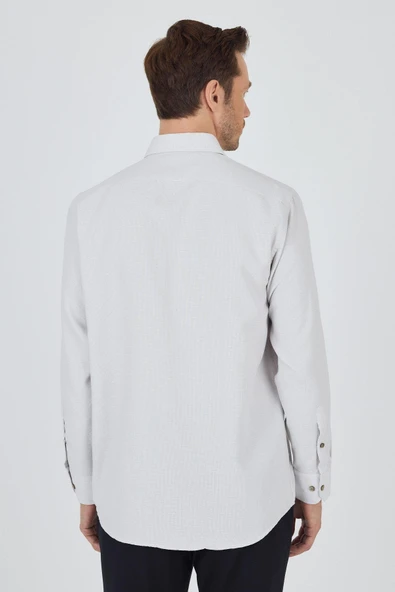 Uzun Kol Desenli Armürlü Sert Yaka cepli Pamuklu Classic Comfort Fit Gömlek 1004250174 - Resim 5