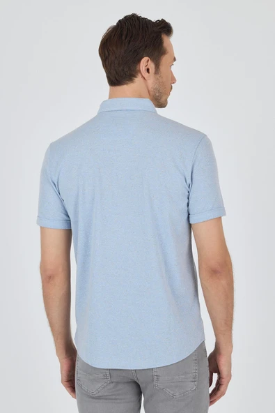 Koyu Mavi Kısa Kol Düz Örme Düğmeli Yaka Cepsiz Pamuklu Classic Slim Fit Gömlek 1004250155_300 - Resim 5