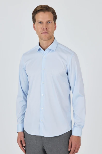 Uzun Kol Düz Bez Ayağı Sert Yaka Cepsiz Pamuklu Classic Slim Fit Gömlek 1004250160 ürün görseli