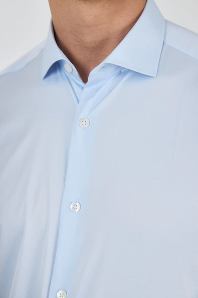 Uzun Kol Düz Bez Ayağı Sert Yaka Cepsiz Pamuklu Classic Slim Fit Gömlek 1004250160 - Resim 4