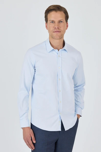 Uzun Kol Düz Bez Ayağı Sert Yaka Cepsiz Pamuklu Classic Slim Fit Gömlek 1004250211 - 2