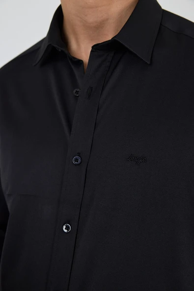 Uzun Kol Düz Bez Ayağı Sert Yaka Cepsiz Pamuklu Classic Slim Fit Gömlek 1004250211 - Resim 4