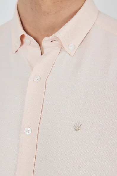 Uzun Kol Desenli Armürlü Düğmeli Yaka Cepsiz Pamuklu Classic Slim Fit Gömlek 1004250205 - Resim 4