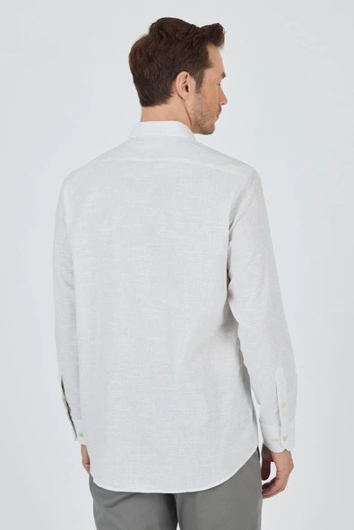 Uzun Kol Çizgili Desen Bez Ayağı Düğmeli Yaka Cepsiz Pamuklu Classic Comfort Fit Gömlek 1004250198 - Resim 5