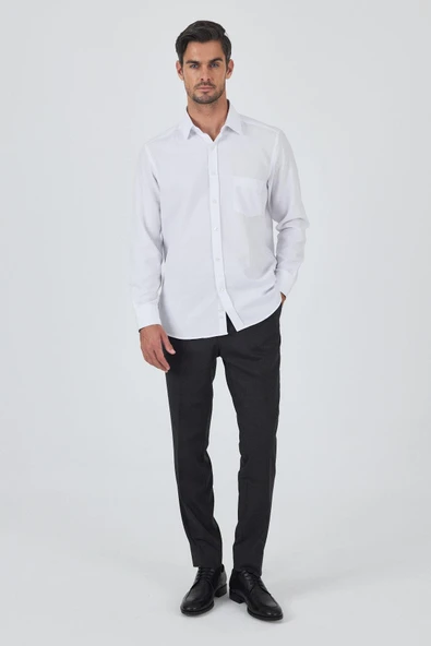 Uzun Kol Desenli Armürlü Sert Yaka cepli Pamuklu Classic Comfort Fit Gömlek 1004250187 - 2