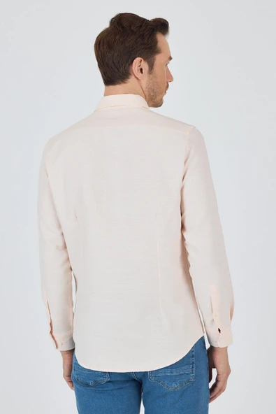 Uzun Kol Desenli Armürlü Düğmeli Yaka Cepsiz Pamuklu Classic Slim Fit Gömlek 1004250205 - Resim 5