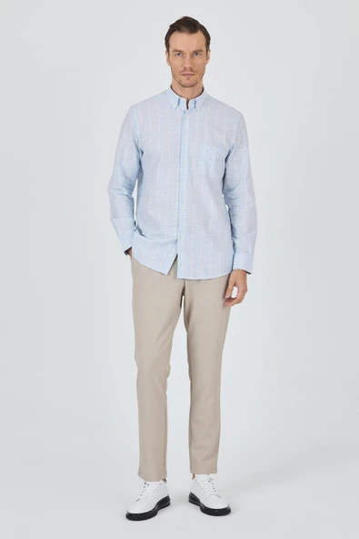 Uzun Kol Çizgili Desen Düğmeli Yaka cepli Classic Comfort Fit Gömlek 1004250189 - Resim 2