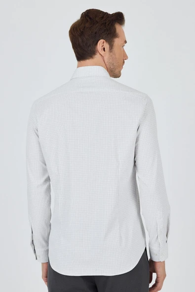 Beyaz Sert Yaka Cepsiz Gabardin Uzun Kol Slim Fit Esnek Gömlek 1004250232 - Resim 5