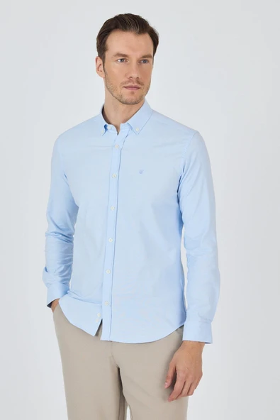 Uzun Kol Düz Bez Ayağı Düğmeli Yaka Cepsiz Pamuklu Casual Slim Fit Gömlek 1004250212 - Resim 2