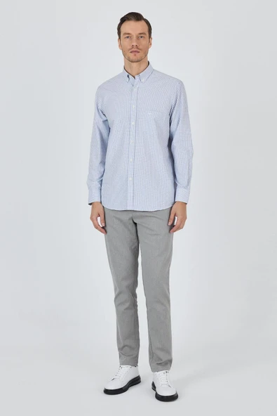 Uzun Kol Kareli Desen Bez Ayağı Düğmeli Yaka cepli Pamuklu Classic Comfort Fit Gömlek 1004250197 - Resim 2