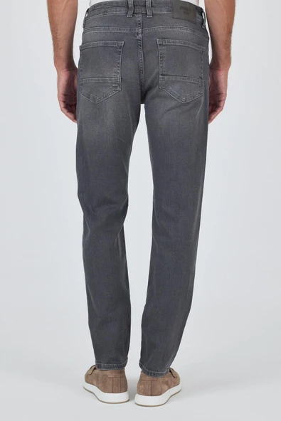 Gri Gabardin 5 Cep Düz Paça Casual Slim Fit Pamuklu Denim Pantolon 1023250150 - 5