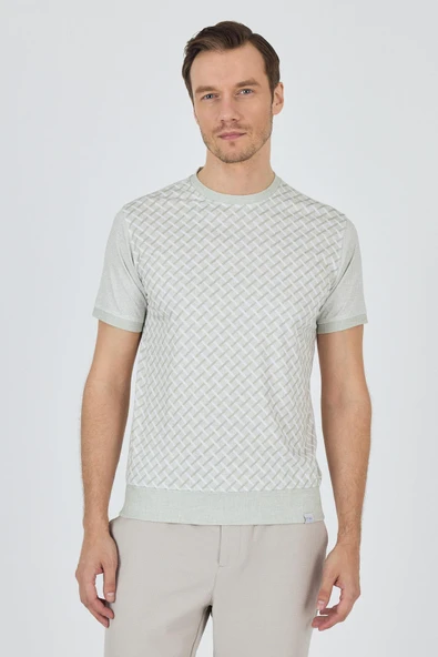 Kısa Kol Baskılı İnterlok Bisiklet Yaka Cepsiz Pamuklu Slim Fit Tişört 1011250124 - 3