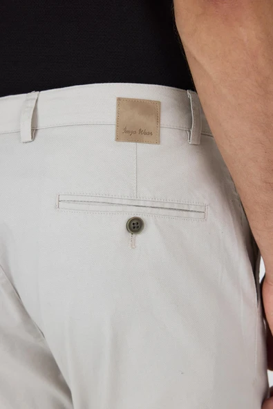 Gri Armürlü Yan Cep Düz Paça Slim Fit Pamuklu Casual Chino Pantolon 1003250120 - Resim 5