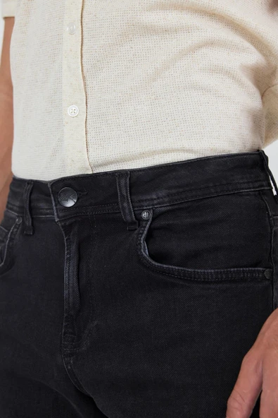 Siyah Gabardin 5 Cep Düz Paça Casual Slim Fit Pamuklu Denim Pantolon 1023250151 - 4