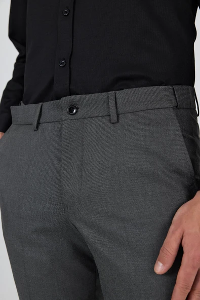 Siyah Filafil Yan Cep Açık Paça Slim Fit Ayarlanabilir Kemer Pantolon 1003250123 - Resim 3