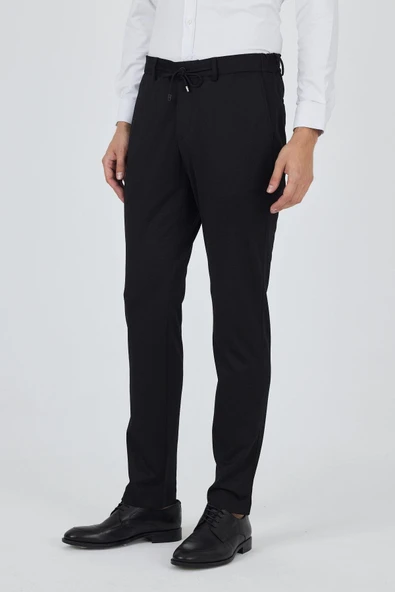 Siyah Esnek Yandan Cepli Casual Slim Fit Pantolon 1003250158 - Resim 3