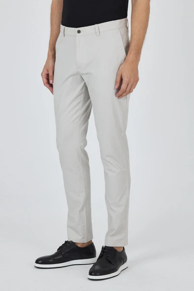 Gri Armürlü Yan Cep Düz Paça Slim Fit Pamuklu Casual Chino Pantolon 1003250120 - Resim 2