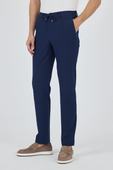 Koyu Lacivert Esnek Yandan Cepli Casual Comfort Fit Jogger Pantolon 1003250117 - Resim 4