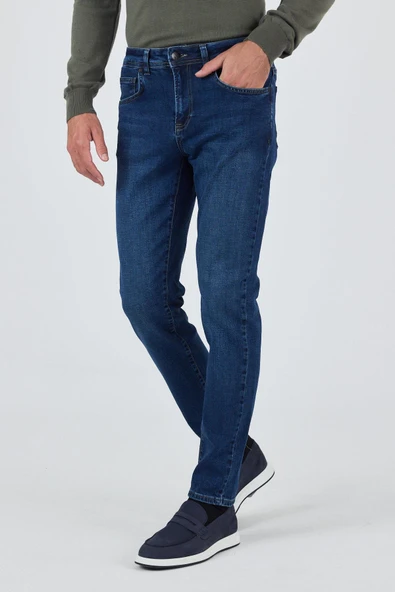 Lacivert Gabardin 5 Cep Düz Paça Casual Slim Fit Pamuklu Denim Pantolon 1023250150 - 3