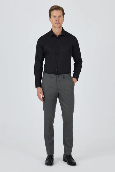 Siyah Filafil Yan Cep Açık Paça Slim Fit Ayarlanabilir Kemer Pantolon 1003250123 - Resim 2