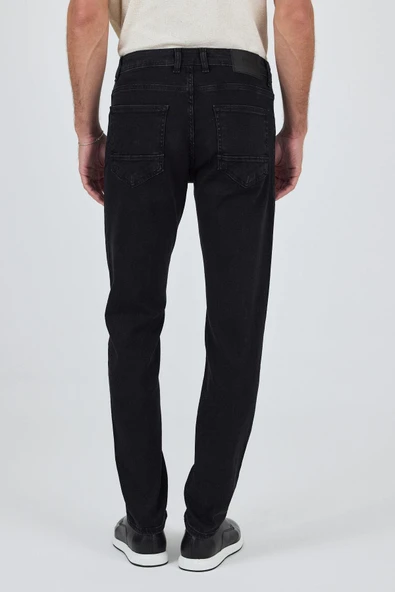 Siyah Gabardin 5 Cep Düz Paça Casual Slim Fit Pamuklu Denim Pantolon 1023250151 - 5