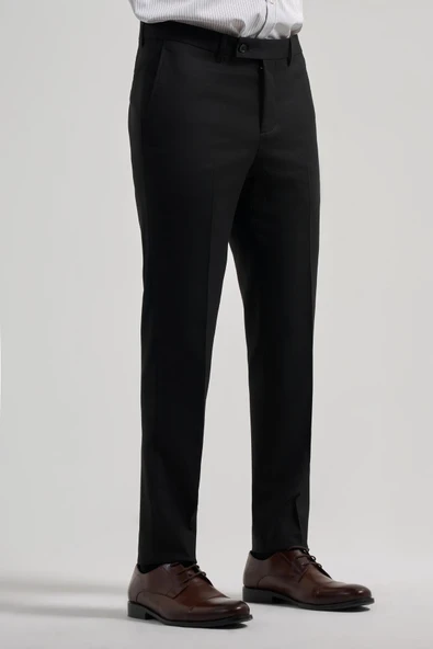 Siyah Esnek Yandan Cepli Slim Fit Classic Pantolon 1003250160 - Resim 3