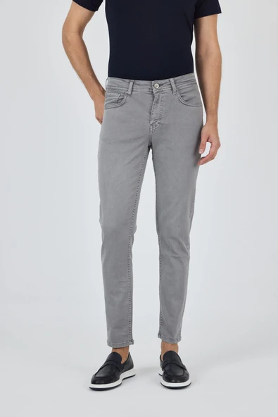 Gri Pamuklu 5 Cep Casual Slim Fit 5 Cep Pantolon 1003250318 - Resim 2