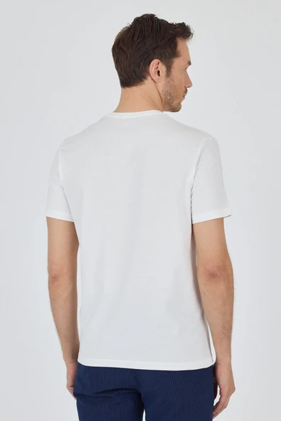 Açık Krem Kısa Kol Bisiklet Yaka Cepsiz Pamuk Casual Slim Fit Tişört 1011250158 - Resim 5