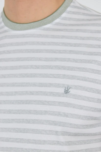 Kısa Kol Çizgili Desen Suprem Bisiklet Yaka Cepsiz Slim Fit Tişört 1011250106 - Resim 4