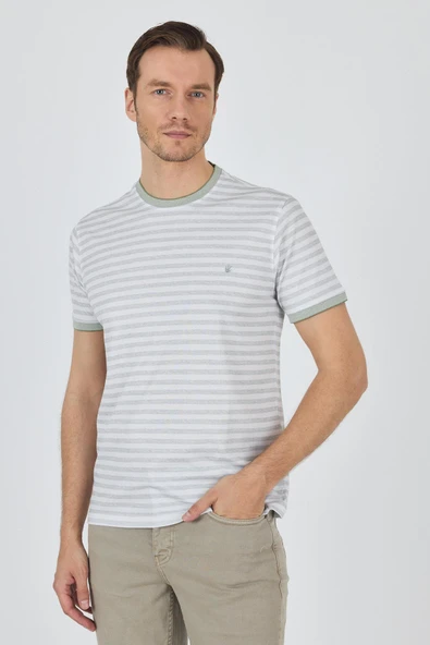 Kısa Kol Çizgili Desen Suprem Bisiklet Yaka Cepsiz Slim Fit Tişört 1011250106 ürün görseli