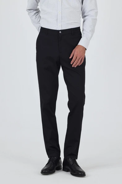 Siyah Gabardin Yan Cep Düz Paça Comfort Fit Pamuklu Casual Chino Pantolon 1003250121 - Resim 2