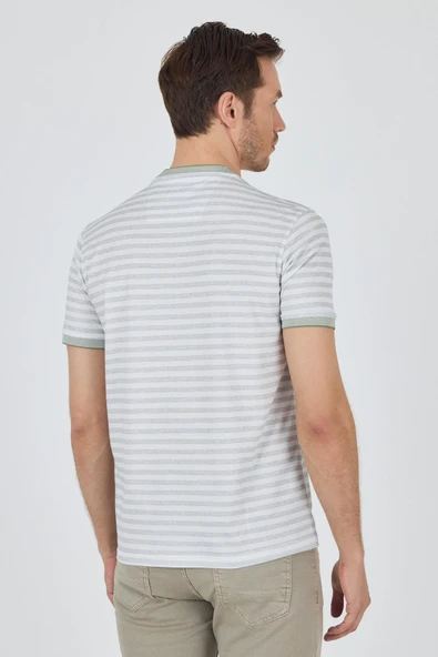 Kısa Kol Çizgili Desen Suprem Bisiklet Yaka Cepsiz Slim Fit Tişört 1011250106 - Resim 5