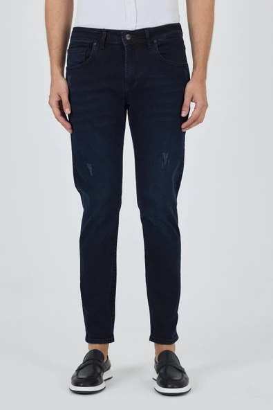 Koyu Lacivert Gabardin 5 Cep Düz Paça Casual Slim Fit Pamuklu Denim Pantolon 1023250150 - 2