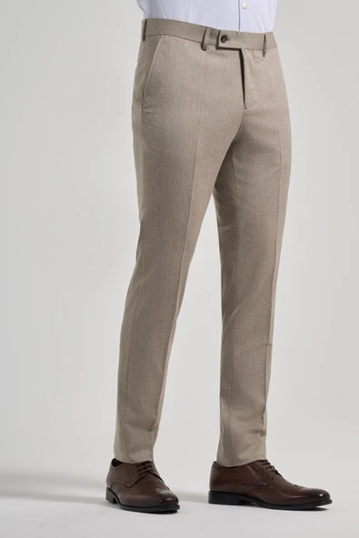 Bej Esnek Yandan Cepli Slim Fit Classic Pantolon 1003250160 - Resim 3