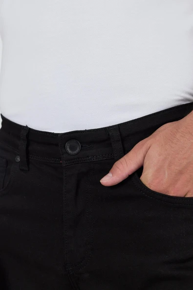 Siyah Gabardin 5 Cep Düz Paça Casual Slim Fit Pamuklu Denim Pantolon - 4