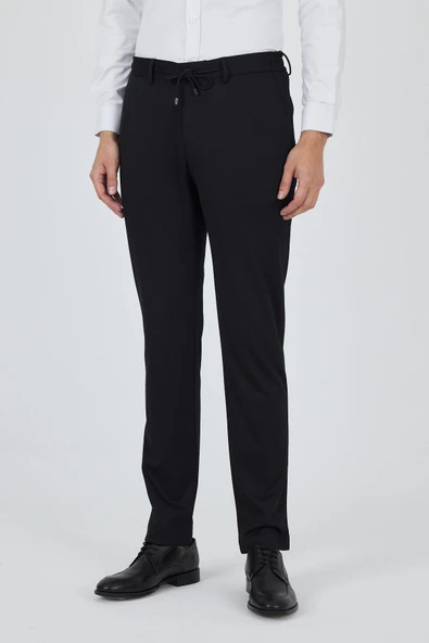 Siyah Esnek Yandan Cepli Casual Slim Fit Pantolon 1003250158 - Resim 2