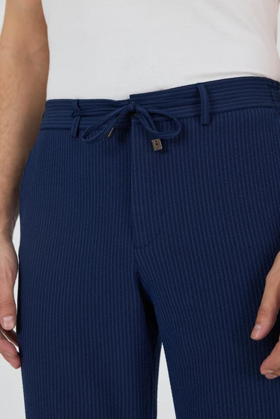 Koyu Lacivert Esnek Yandan Cepli Casual Comfort Fit Jogger Pantolon 1003250117 - Resim 5