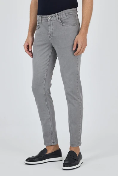 Gri Pamuklu 5 Cep Casual Slim Fit 5 Cep Pantolon 1003250318 - Resim 3