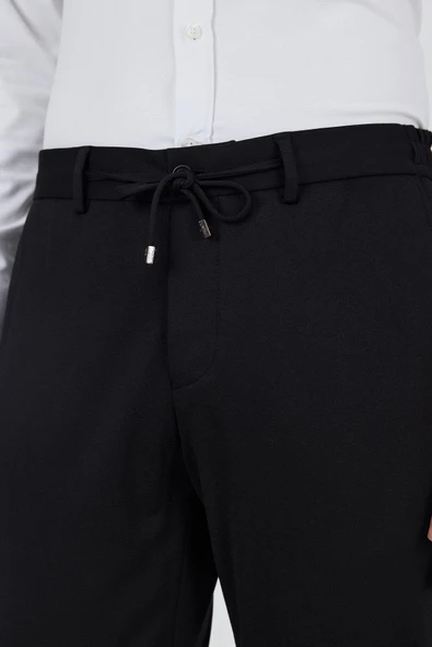 Siyah Esnek Yandan Cepli Casual Slim Fit Pantolon 1003250158 - Resim 4