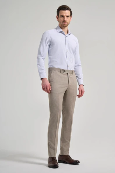 Bej Esnek Yandan Cepli Slim Fit Classic Pantolon 1003250160 - Resim 2