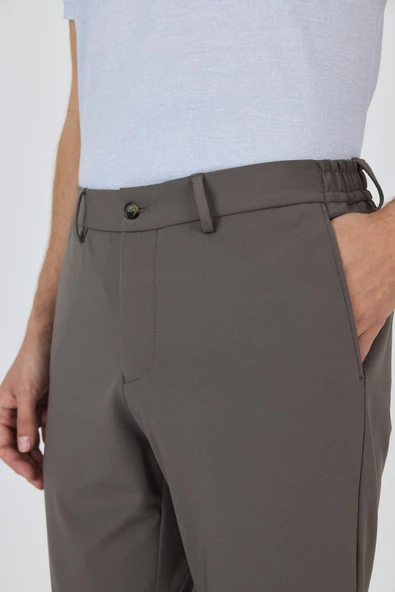 Koyu Vizon Esnek Yandan Cepli Casual Slim Fit Jogger Pantolon 1003250162 - Resim 4