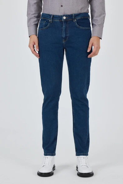 Lacivert Gabardin 5 Cep Düz Paça Casual Slim Fit Pamuklu Denim Pantolon 1023250155