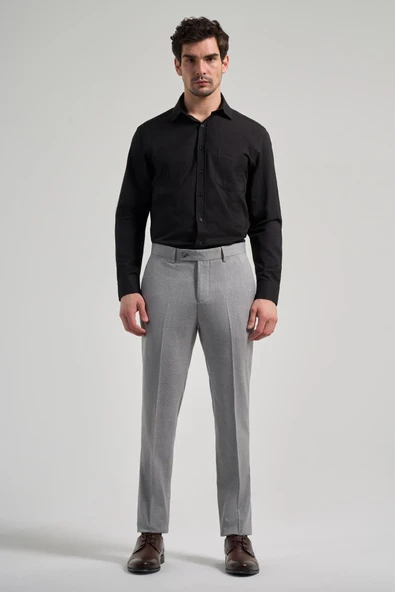 Gri Esnek Yandan Cepli Slim Fit Classic Pantolon 1003250160 - Resim 2