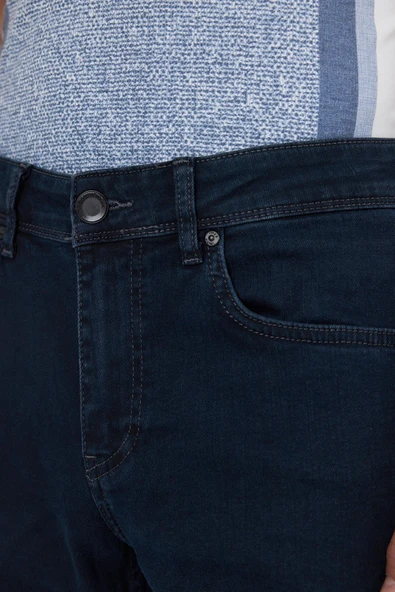 Koyu Lacivert Gabardin 5 Cep Düz Paça Casual Slim Fit Pamuklu Denim Pantolon 1023250154 - 4