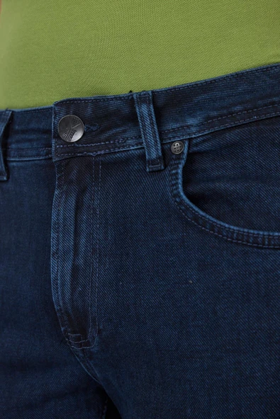 Koyu Lacivert Gabardin 5 Cep Düz Paça Casual Slim Fit Pamuklu Denim Pantolon 1023250151 - 4