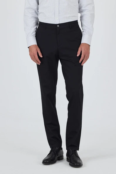 Siyah Gabardin Yan Cep Düz Paça Comfort Fit Pamuklu Casual Chino Pantolon 1003250121 ürün görseli