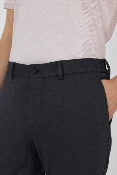 Koyu Antrasit Esnek Yandan Cepli Casual Slim Fit Jogger Pantolon 1003250156 - Resim 4