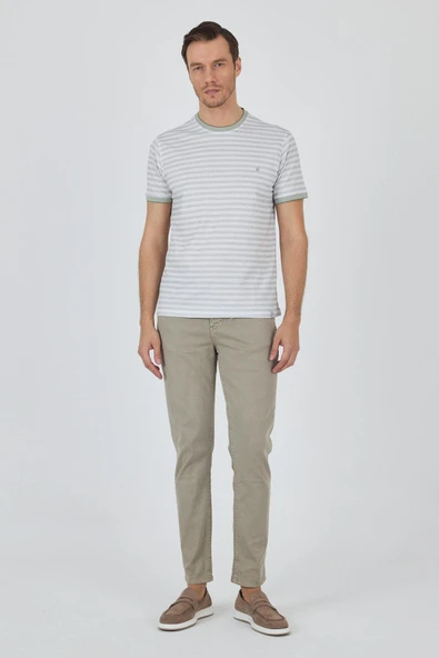 Kısa Kol Çizgili Desen Suprem Bisiklet Yaka Cepsiz Slim Fit Tişört 1011250106 - Resim 2