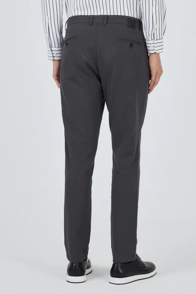 Koyu Antrasit Desenli Armürlü Yan Cep Düz Paça Comfort Fit Pamuklu Casual Chino Pantolon 1003250122 - Resim 5