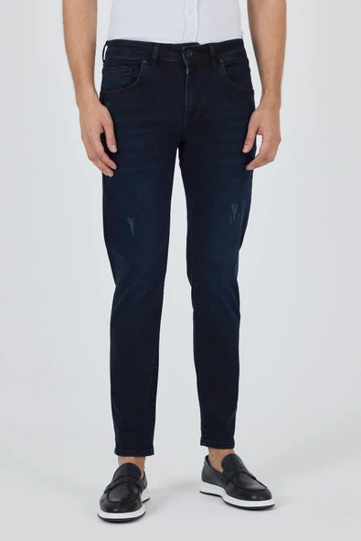 Koyu Lacivert Gabardin 5 Cep Düz Paça Casual Slim Fit Pamuklu Denim Pantolon 1023250150 - 1
